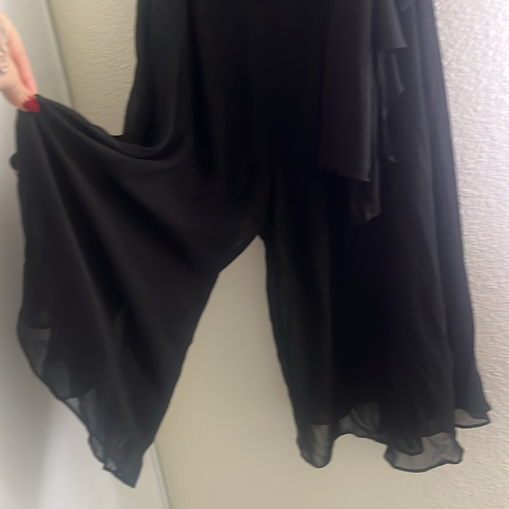 Y2K Sheer Black Chiffon Overlay Pants Ruffle Wide Leg Witchy Glam - Picture 9 of 9